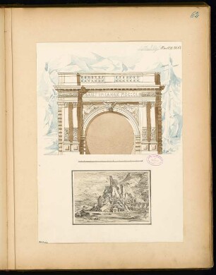 Tunnelportal Monatskonkurrenz Mai 1879: Aufriss Vorderansicht, perspektivische Ansicht; Maßstabsleiste