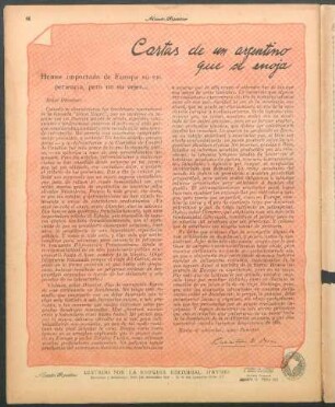 Cartas de un argentino que se enoja : Hemos importado de Europa su experiencia, pero no su vejez...