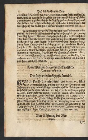 Von Weisungen/ so durch Brieffliche Urkunden geschehen. Der sechs und fünfftzigiste Artickel.