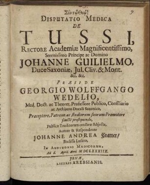 Disputatio Medica De Tussi