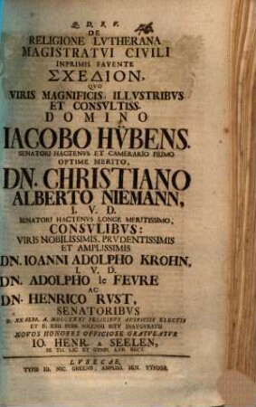 De religione lutherana magistratui civili inprimis favente schedion