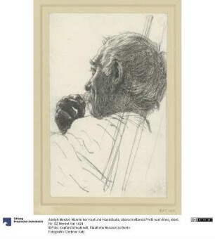 Männlicher Kopf und Handstudie, überschnittenes Profil nach links