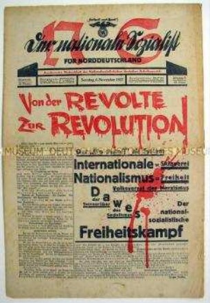 NS-Wochenzeitung "Der nationale Sozialist" u.a zur Novemberrevolution ("Dolchstoßlegende")