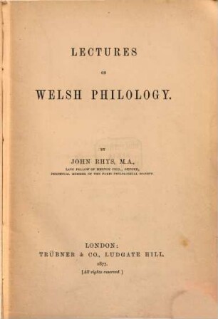 Lectures on Welsh philology