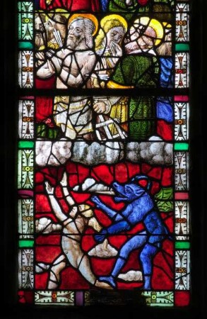 Frankreich. Bretagne. Finistere. Kergoat. Chapelle de Kergoat. Buntglasfenster. 1555. Detail