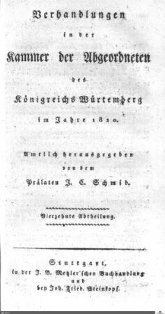 1,14: Landtag Württemberg - Kammer 2, Protokolle 1820, Bd. 14