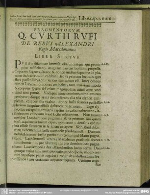 Fragmentorum Q. Curtii Rufi De Rebus Alexandri Regis Macedonum Liber Sextus