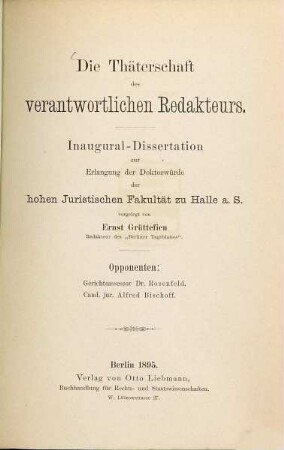 Die Thäterschaft des verantwortlichen Redakteurs