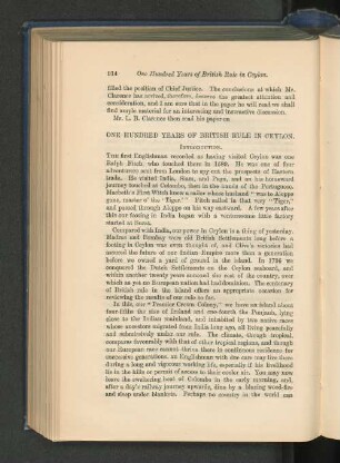 One Hundred years of British Rule in Ceylon. L. B. Clarence (late a Judge of the Ceylon Supreme Court).