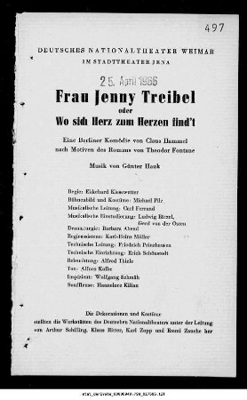 Frau Jenny Treibel oder Wo sich Herz zum Herzen find't