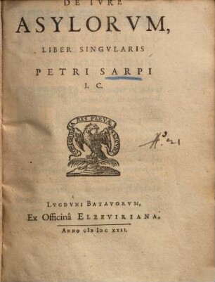 De Iure Asylorum, Liber Singularis Petri Sarpi I.C.
