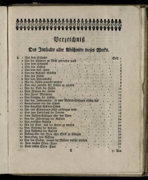 Verzeichniß Des Innhalts aller Abschnitte dieses Werks.
