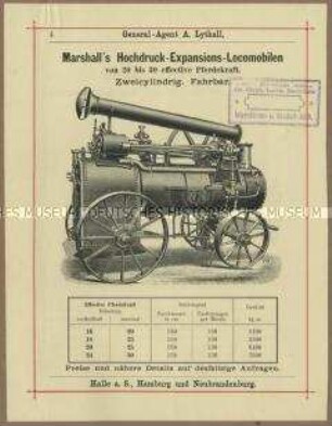 Lokomobilen von der Firma Marshall, Sons und Co in England