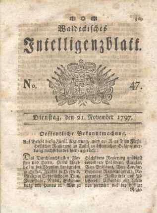 No. 47, Dienstag, den 21. November 1797