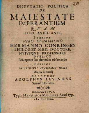 Disputatio Politica De Maiestate Imperantium