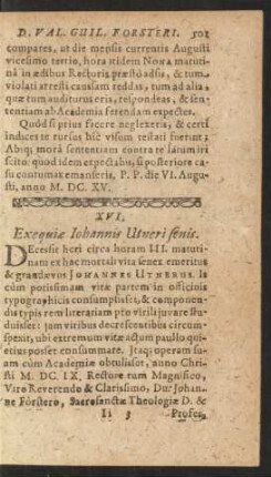 XVI. Exequiae Iohannis Utneri senis.