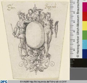 Leeres Schild mit allegorischen Figuren (Ehre und Begierde)