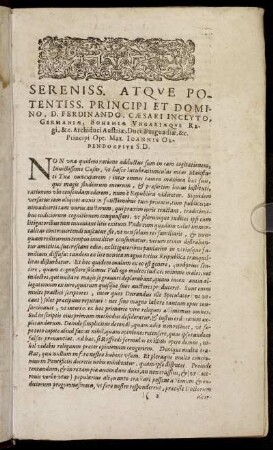 Sereniss. Atque Potentiss. [...] Domino, D. Ferdinando, Cæsari Inclyto, Germaniæ [...]