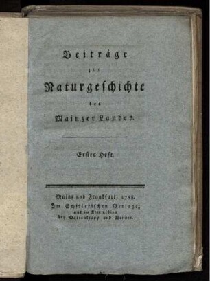 H. 1: Oekonomische Naturgeschichte der Fische in der Gegend um Mainz