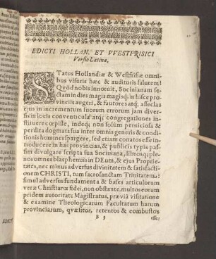 Edicti Hollan. Et Vvestfrisici Versio Latina.