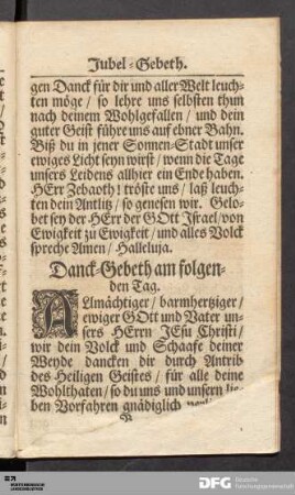 Danck-Gebeth am folgenden Tag.