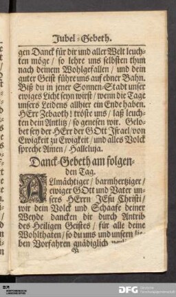 Danck-Gebeth am folgenden Tag.