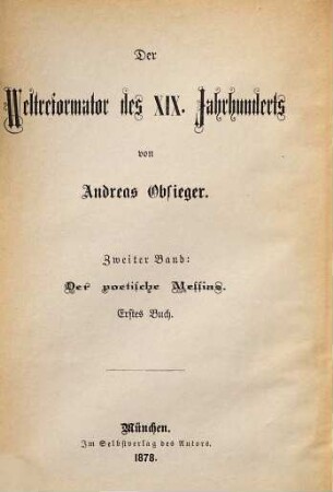 Der Weltreformator des XIX. Jahrhunderts, 2. Der poetische Messias ; 1