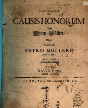 Dissertatio de causis honorum, von Ehren-Fällen
