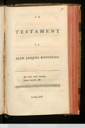 Le Testament De Jean Jaques Rousseau