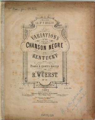 Variations : sur un chanson negre de Kentucky ; pour le piano à 4 ms. ; op. 56