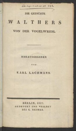 Die Gedichte Walthers Von Der Vogelweide