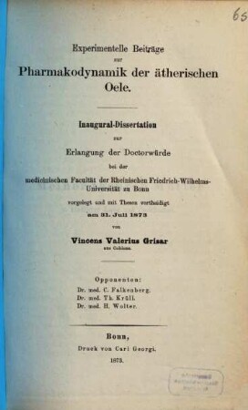 Experimentelle Beiträge zur Pharmakodynamik der ätherischen Oele : Inaugural-Dissertation
