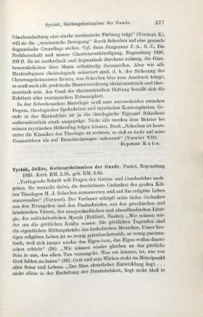 577-578 [Rezension] Tyciak, Julius, Gottesgeheimnisse der Gnade