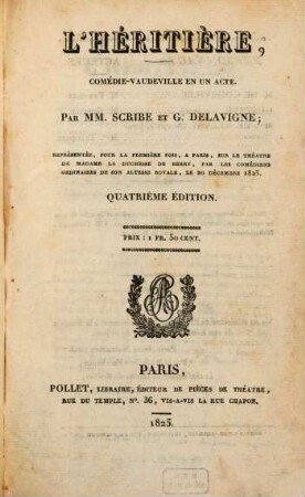 L' héritière : comédie-vaudeville en un acte