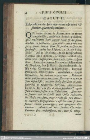 Caput II. Responsitare de Iure non minus esse apud Ulpianum, quam respondere