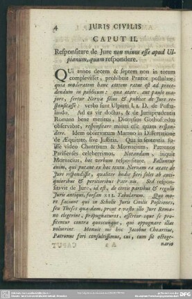 Caput II. Responsitare de Iure non minus esse apud Ulpianum, quam respondere