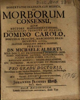 Dissertatio Inauguralis Medica, De Morborum Consensu
