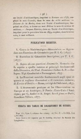 Errata des tables de logarithmes de Schrön.