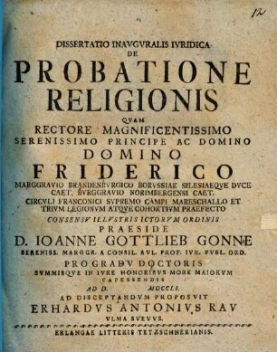 Dissertatio inavgvralis ivridica de probatione religionis