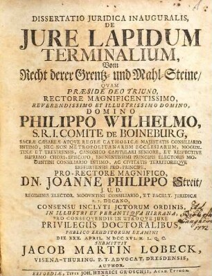 Dissertatio juridica inauguralis, de jure lapidum terminalium