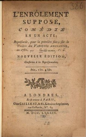 L' enrôlement supposé : Comédie en un acte