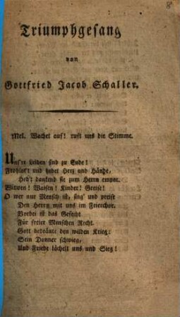 Triumphgesang : Mel. Wachet auf! ruft uns die Stimme