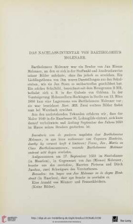 Das Nachlass-Inventar von Bartholomeus Molenaer