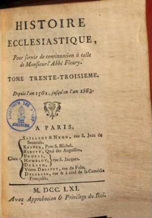 Histoire ecclesiastique : Avec la continuation par J. Cl. Fabre. 33