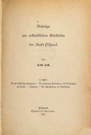 Beiträge zur urkundlichen Geschichte der Stadt Pößneck, 1