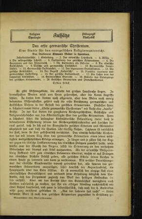 ¬Das¬ erste germanische Christentum : eine Studie für den evangelischen Religionsunterricht ; erstes Stück