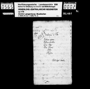 Giuseppe Toeschi: Sinfonia in F. / a / Violino primo / Violino Secondo / Due Oboi / Due Corni / Viola / e / Basso / Del Sig. Toesky.