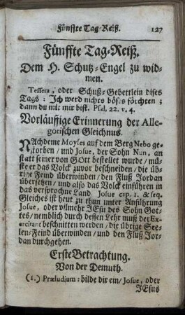 Fünffte Tag-Reiß. Dem H. Schutz-Engel zu widmen.