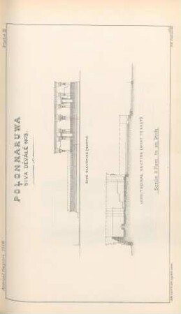 Plate II. Polonnaruwa. Siva Déválé No 3. Side elevation (North) Longitudinal section (West to East)