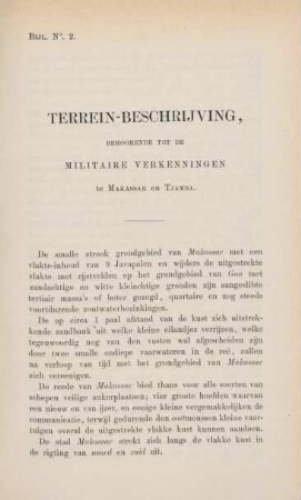 Bijl. No. 2. Terrein-beschrijving, behoorende tot de militaire verkenningen te Makassar en Tjamba
